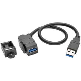 Tripp Lite USB 3.0 Keystone Panel Mount Coupler Extension Cable Angled 1' - USB for Home Theater System, Motherboard, Chromebook, PDU, UPS - 640 MB/s - Extension Cable - 11.81" - 1 x Type A Female USB - 1 x Type A Female USB - Gold-plated Contacts,