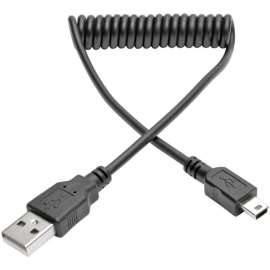 Tripp Lite 6ft Hi-Speed USB 2.0 to Mini-B Cable Coiled USB A-Mini-B M/M 6', USB for Digital Camera, Notebook, Smartphone, MP3 Player, 60 MB/s, 6 ft, 1 x Type A Male USB