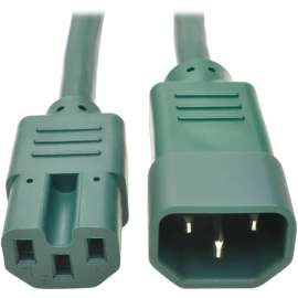 Tripp Lite Heavy Duty Computer Power Cord 15A 14AWG C14 to C15 Green 3' 3ft, For PDU, UPS, 250 V AC Voltage Rating, 15 A Current Rating, Green