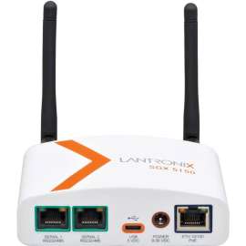 Lantronix SGX 5150 Wireless IoT Device Gateway, Dual Band 5G 802.11ac and 80211 b/g/n, USB Host and Device Modes, a single 10/100 Ethernet port, US Model, Twisted Pair, 1 x Network (RJ-45), 1 x USB, 2 x Serial Port