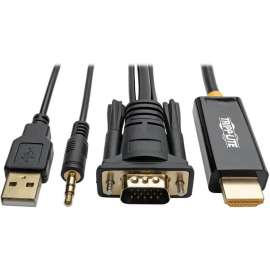 Tripp Lite VGA to HDMI Adapter Converter Cable w Audio & USB Power 1080p 6' 6in - HDMI/Mini-phone/USB/VGA for Audio/Video Device, TV, Monitor, Home Theater System, Projector - 6 ft - 1 x HDMI Male Digital Audio/Video - 1 x HD-15 Male VGA, 1 x Mini-p