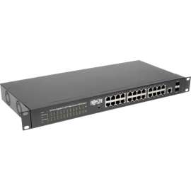 Tripp Lite 24-Port Gigabit Ethernet Switch L2 Managed w/PoE 10/100/1000Mbps, 24 x Gigabit Ethernet Network, 2 x Gigabit Ethernet Uplink, Manageable, Optical Fiber, Twisted Pair, Modular