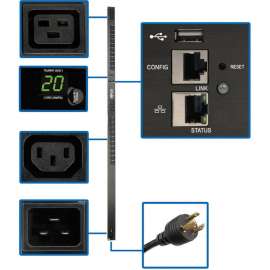 Tripp Lite PDU Monitored 3.3-3.7kW 20 C13 4 C19 208/230V 20A LX Platform 0URM - Monitored - 20 x IEC 60320 C13, 4 x IEC 60320 C19 - 230 V AC - Network (RJ-45) - 0U - Vertical - MountRack-mountable - TAA Compliant