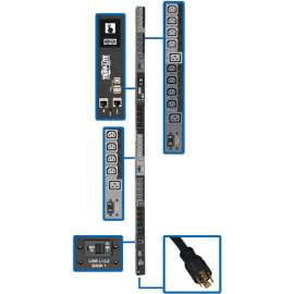 Tripp Lite 3-Phase PDU Switched 10kW 200/208/240V 24 C13;6 C19 L15-30P TAA - Switched - NEMA L15-30P - 24 x IEC 60320 C13, 6 x IEC 60320 C19 - 230 V AC - Network (RJ-45) - 0U - Vertical - Rack Mount - Rack-mountable - TAA Compliant