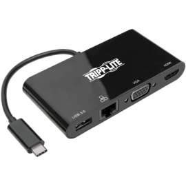 Tripp Lite, Pro Av Tripp Lite USB C Docking Station Adapter Converter 4K w/ HDMI, VGA, Gigabit Ethernet, USB-A Hub, Black, Thunderbolt 3 Compatible, for Notebook/Tablet/Smartphone/Projector/Monitor, USB 3.1 Type C, 2 x USB Ports