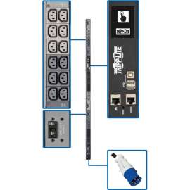 Tripp Lite PDU 3-Phase Monitored 18.7kW 208/240V 36 C13 60A Blue 0U TAA, Monitored, IEC 60309 60A BLUE (3P+E), 36 x IEC 60309 C13, 230 V AC