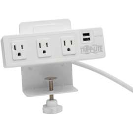 Tripp Lite 3-Outlet Surge Protector Power Strip w/ 2-Port USB Charging White, 3 x NEMA 5-15R, 2 x USB, 510 J, 120 V AC Input, 10 ft. cord, 3.05 m cord