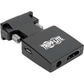 Tripp Lite HDMI to VGA Active Converter with Audio (F/M), 1920 x 1200 (1080p) @ 60 Hz, 1 x 15-pin HD-15 VGA Male, 1 x HDMI HDMI 1.4b Digital Audio/Video Female, 1 x Mini-phone Audio Female, 1 x Type B Micro USB Female, 1920 x 1200 Supported, Nickel Connec