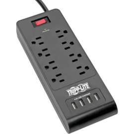 Tripp Lite Surge Protector Power Strip 8-Outlets 4 USB Ports 6ft Cord Black, 8 x NEMA 5-15R, 4 x USB, 1875 VA, 1800 J, 120 V AC Input