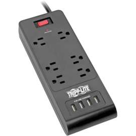 Tripp Lite Surge Protector Power Strip 6-Outlets 4 USB Ports 6ft Cord Black - 6 x NEMA 5-15R, 4 x USB - 1875 VA - 900 J - 120 V AC Input