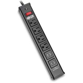 Tripp Lite Surge Protector Power Strip 4-Outlet 4 USB Charging Ports 6ft Cord, 4 x NEMA 5-15R, 4 x USB, 1875 VA, 450 J, 120 V AC Input