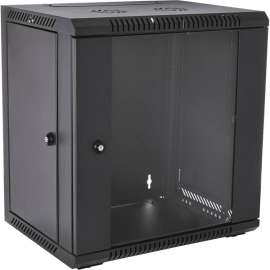 V7 12U Rack Wall Mount Glass Door Enclosure, For LAN Switch, Patch Panel, 12U Rack Height15.35" Rack Depth, Wall Mountable, Floor Standing, Black