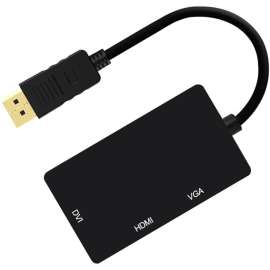4XEM 3 In 1 DisplayPort to HDMI DVI VGA Adapter, 6" DVI/DisplayPort/HDMI/VGA A/V Cable for Projector, Workstation, Audio/Video Device, HDTV, Computer, Monitor, Notebook, Blu-ray Player, DVD Player, MacBook Pro, MacBook Air, First End: 1 x DisplayPort Digi