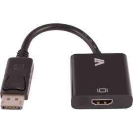 V7 Black Video Adapter DisplayPort Male to HDMI Female - 3.94" DisplayPort/HDMI A/V Cable for Audio/Video Device, Projector, Monitor, TV, PC, Notebook, Tablet - First End: 1 x 20-pin DisplayPort 1.1 Digital Audio/Video - Male - Second End: 1 x 19-pi