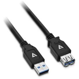 V7 Black USB Extension Cable USB 3.0 A Female to USB 3.0 A Male 2m 6.6ft - 6.56 ft USB Data Transfer Cable - First End: 1 x USB 3.0 Type A - Female - Second End: 1 x USB 3.0 Type A - Male - 5 Gbit/s - Extension Cable - Shielding - Gold Plated Connec