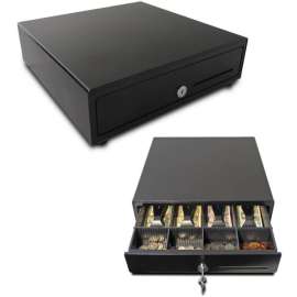 apg Standard- Duty 13â Electronic Point of Sale Cash Drawer , Vasario Series VB320-1-BL1313-B27 , with CD-101A Cable , Printer Compatible , Plastic Till with 4 Bill/ 4 Coin Compartments