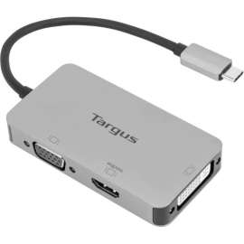 Targus USB-C Single Video Adapter with 4K HDMI/DVI/ VGA, 1 x Type C USB Male, 1 x HDMI Digital Audio/Video Female, 1 x 15-pin HD-15 VGA Female, 1 x DVI Video Female, 1920 x 1200 Supported, Silver