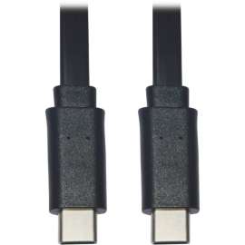 Tripp Lite USB C to USB C Cable Flat USB 2.0 M/M Thunderbolt 3 Black 6ft, 6 ft USB-C Data Transfer Cable for Smartphone, Computer, Wall Charger, Mobile Device, MacBook Pro, Notebook, Tablet, PC, Power Bank, Docking Station, USB Hub, First End: 1 x Type C 