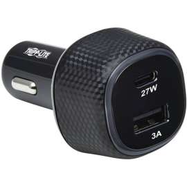 Tripp Lite USB Car Charger Dual-Port 45W Charging USB-C 27W QC4+ USB-A 18W, 12 V DC Input, 3.3 V DC/3 A, 5.9 V DC, 11 V DC, 12 V DC, 5 V DC, 9 V DC Output, Black