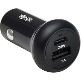 Tripp Lite USB Car Charger Dual-Port 24W Charging USB C USB-A QC 3.0 Black, 12 V DC Input, 5 V DC/3 A, 9 V DC, 12 V DC Output, Black