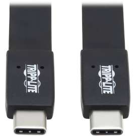 Tripp Lite USB C Cable Flat USB 3.1 10 Gbps M/M Thunderbolt 3 Black 16in, 1.33 ft USB-C Data Transfer Cable for Smartphone, Computer, Charger, Power Bank, Notebook, Docking Station, Wall Charger, MacBook Pro, Tablet, Chromebook, PC, ..., First End: 1 x Ty