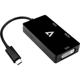 V7 DVI/HDMI/USB Type C/VGA Audio/Video Adapter, USB Type C Male, HDMI Digital Audio/Video Female, 15-pin HD-15 VGA Female, DVI Video Female, 3840 x 2160 Supported, Black