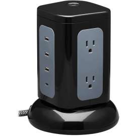Tripp Lite Surge Protector Tower 6-Outlet 3x USB-A 1x USB C 8ft Cord Black, 6 x NEMA 5-15R, 4 x USB, 1800 VA, 1800 J, 120 V AC Input