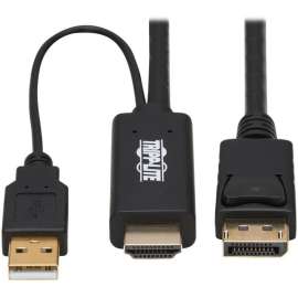 Tripp Lite HDMI to DisplayPort Active Adapter Cable (M/M), 4K, USB Power, Black, 2 m (6.6 ft.), 6.56 ft DisplayPort/HDMI/USB A/V Cable for Audio/Video Device, Digital Signage Player, Home Theater System, Monitor, Computer, Media Server, Blu-ray Player, Ca