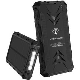 4XEM 20,000 maH Mobile Solar Power Bank and Charger (Black), 20,000 maH Mobile Solar Power Bank and Charger fitted for wireless charging with access to 3 input ports: Solar, USB-C, and micro-USB (Black colour decal) For Mobile Device, iPhone, iPod, iPad,