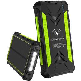 4XEM 20,000 maH Mobile Solar Power Bank and Charger (Green), 20,000 maH Mobile Solar Power Bank and Charger fitted for wireless charging with access to 3 input ports: Solar, USB-C, and micro-USB (Green colour decal) For Mobile Device, iPhone, iPod, iPad,