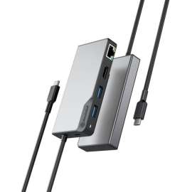 ALOGIC USB-C Fusion ALPHA 5-in-1 Hub - 1 x HDMI 4K@60Hz, 2 x USB-A (USB 3.0), 1 x Gigabit Ethernet, 1 x USB-C (Data & PD) - Space Grey - USB Type C - 4K - 3840 x 2160 - 3 x USB Ports - 2 x USB 3.0 - USB Type-A - USB Type-C - 1 x RJ-45 Ports - Networ