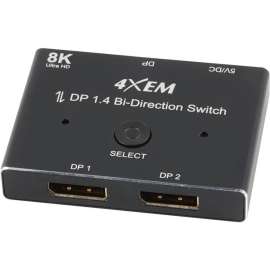 4XEM 8K DisplayPort Bi-Directional Switch, 1 Pack, 3 x DisplayPort 1.4 Digital Audio/Video, Female, 1 x Micro USB