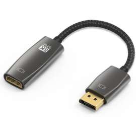 4XEM 8K DisplayPort to HDMI Adaptor, DisplayPort/HDMI A/V Cable for Home Theater System, Display Screen, Graphics Card, Monitor, Notebook, First End: 1 x DisplayPort 1.4a Digital Audio/Video, Male, Second End: 1 x HDMI 2.1 Digital Audio/Video