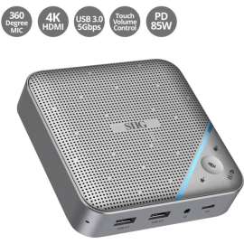 Siig USB-C Multitask Mini Dock with Conference Speaker - SIIG USB-C DP-Alt-mode Multitask Mini Dock with Conference Speaker - 4K HDMI - one touch mute & Volume up/down Control - Play/Pause button - 85W PD - 360 Degree Sound Pickup - 3.5mm audio out
