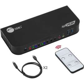 SIIG 2x1 DisplayPort 4K KVM USB 3.0 Switch with Remote Control, Allows you to control 2 DisplayPort 1.4 computers using one keyboard and mouse, DP 1.4/8K@30, HDMI 4K@60, USB 3.0 ports, 3.5mm Phone & Mic Jacks, Switch Button, Hotkeys, Remote Control