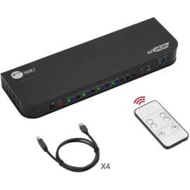 SIIG 4x1 DisplayPort 4K KVM USB 3.0 Switch with Remote Control, Allows you to control 4 DisplayPort 1.4 computers using one keyboard and mouse, DP 1.4/8K@30, HDMI 4K@60, USB 3.0 ports, 3.5mm Phone & Mic Jacks, Switch Button, Hotkeys, Remote Control