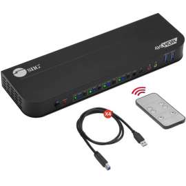 SIIG 4x1 HDMI 4K HDR KVM USB 3.0 Switch with Remote Control, Allows you to control 4 HDMI 4K computers using one keyboard and mouse, HDMI 4K@60, USB 3.0 ports, 3.5mm Phone & Mic Jacks, Switch Button, Hotkeys, Remote Control