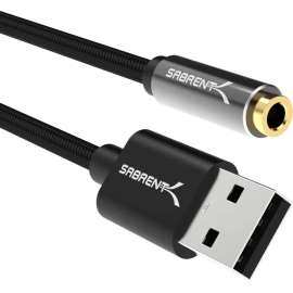 Sabrent USB Type-A to 3.5mm Audio Jack Active Adapter 20" Cable, 1.67 ft Mini-phone/USB Audio Cable for Audio Device, Phone, Gaming Headset, PC, PlayStation 4, PlayStation 5, Chromebook, Raspberry Pi, First End: 1 x USB 2.0 Type A, Male, Second End: 1 x M