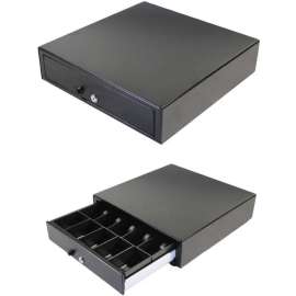apg Manual 16.2" Point of Sale Cash Drawer ,  Vasario Series VP101-BL1616 ,  Push-Button Operation ,  Plastic Till with 5 Bill/ 5 Coin Compartments ,  Black