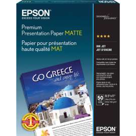 Epson Premium Matte Inkjet Presentation Paper, 97 Brightness, 94% Opacity, Letter, 8 1/2" x 11"