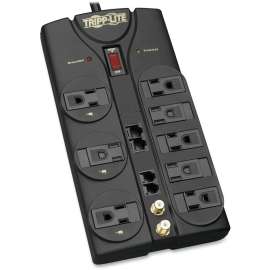 Tripp Lite Surge Protector Power Strip 120V 8 Outlet RJ11 RJ45 Coax 10' Crd 3240 Joule, 8 x NEMA 5-15R, 1800 VA, 3240 J, 120 V AC Input