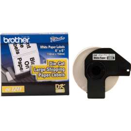 Brother DK1241, Large Shipping White Paper Labels, 4" Width x 6" Length, Direct Thermal, White