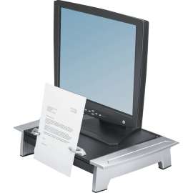 Fellowes Office Suites Standard Monitor Riser Plus, 80 lb Load Capacity, 4.2" Height x 19.9" Width x 14.1" Depth, Black, Silver