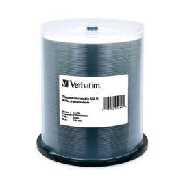 Verbatim CD-R 700MB 52X White Thermal Printable, Hub Printable, 100pk Spindle, 700MB, 100 Pack