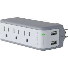 Belkin Mini Surge Protector with USB Charger, 3 x AC Power, 2 x USB, 918 J, 5 V DC Output
