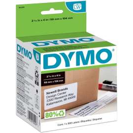 Dymo LabelWriter Large Shipping Labels, 2 5/16" x 4" Length, Rectangle, Direct Thermal, White
