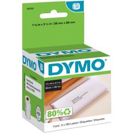 Dymo White Address Labels, 3 1/2" Width x 1 1/8" Length, Permanent Adhesive, Rectangle, Direct Thermal