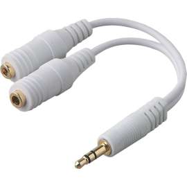 Belkin Speaker and Headphone Splitter, Mini-phone Male, Mini-phone Female, 6", White