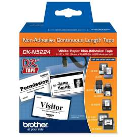 Brother DKN5224 - Black on White Non-Adhesive Continuous Length Paper Tape - 2.10" Width x 100 ft Length - Rectangle - Direct Thermal - White, Black - Paper - 1 Roll