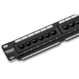 TRENDnet 24-Port Cat6 Unshielded Patch Panel, Wallmount or Rackmount, Compatible with Cat3,4,5,5e,6 Cabling, For Ethernet, Fast Ethernet, Gigabit Applications, Black, TC-P24C6, Cat6 24-port Unshielded Patch Panel